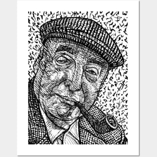 PABLO NERUDA ink portrait Posters and Art